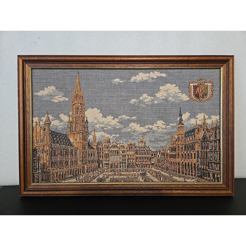Grand Place in Brussels Framed Belgian Tapestry 20.5"x13"